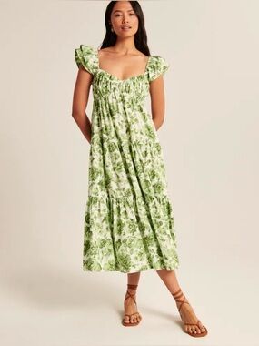 Abercrombie & Fitch Ruffle Sleeve Poplin Midaxi Dress